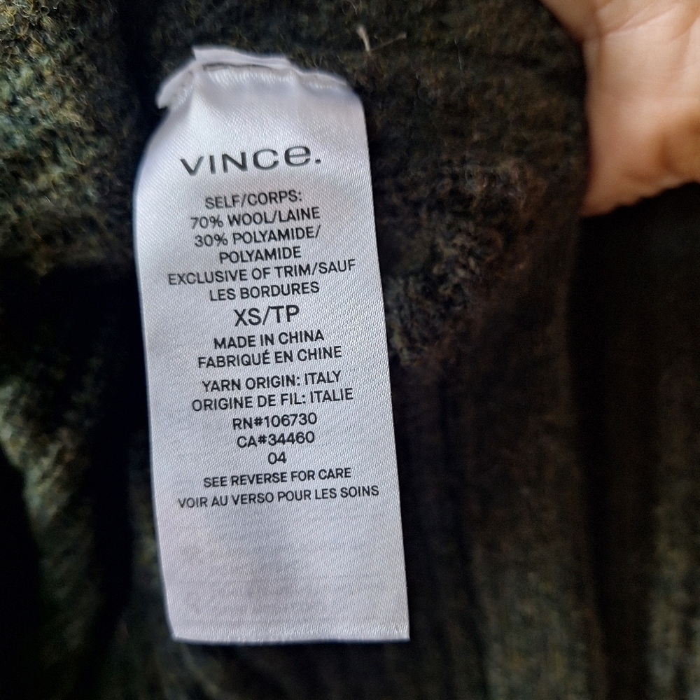 Vince Wool Blend Asymmetric  Ribbed Dark Green Oversized Sweater Womens Size XS - Picture 5 of 8